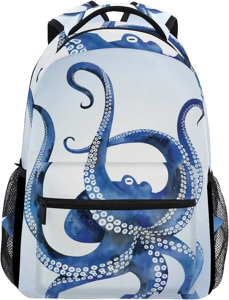 ALAZA Blue Marine Kraken Octopus Large Backpack for Kids Boys Girls Student Laptop iPad Tablet Travel School Bag w/Multiple Pockets for Men Women College