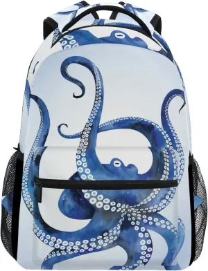 ALAZA Blue Marine Kraken Octopus Large Backpack for Kids Boys Girls Student Laptop iPad Tablet Travel School Bag w/Multiple Pockets for Men Women College