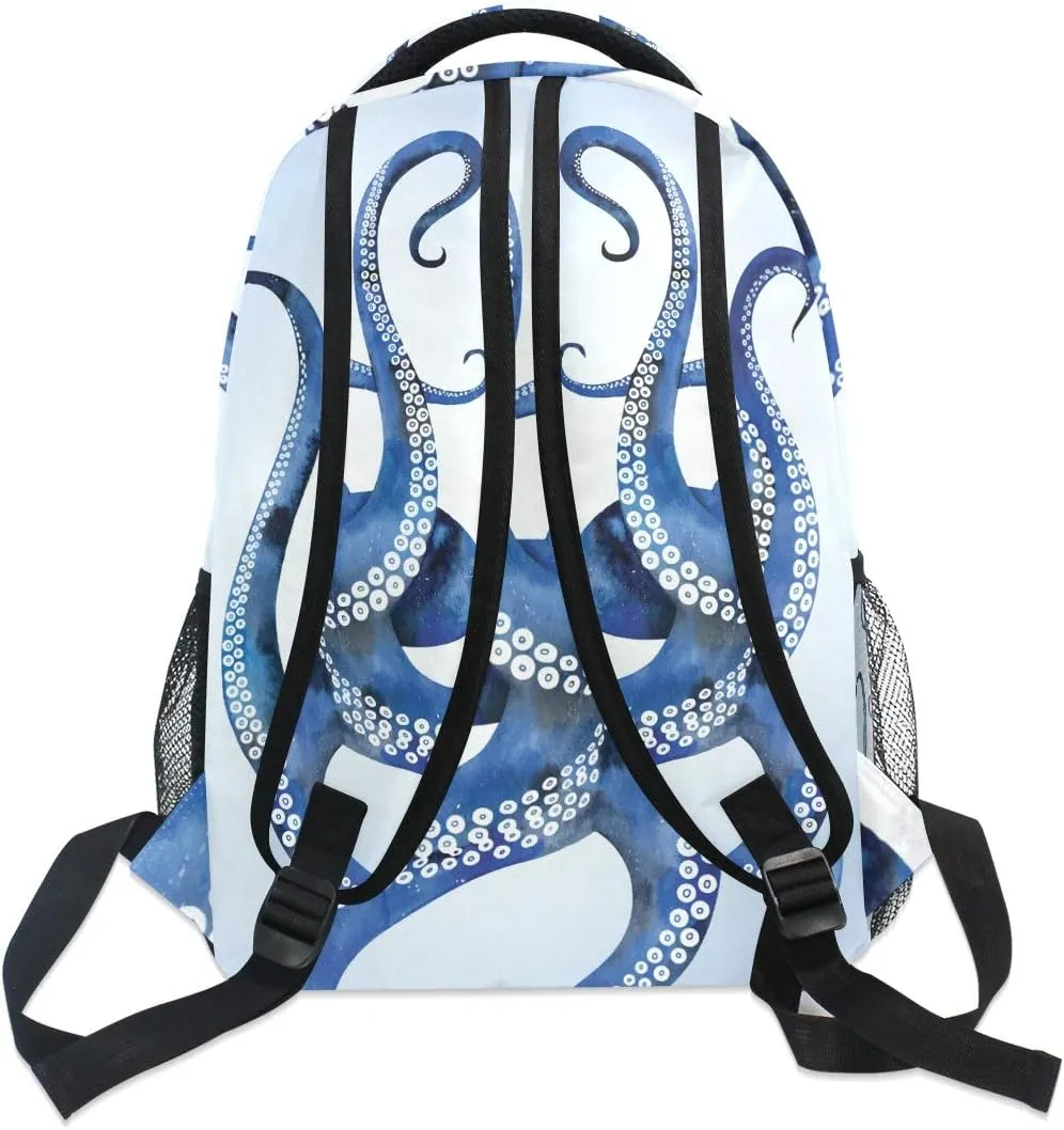 ALAZA Blue Marine Kraken Octopus Large Backpack for Kids Boys Girls Student Laptop iPad Tablet Travel School Bag w/Multiple Pockets for Men Women College