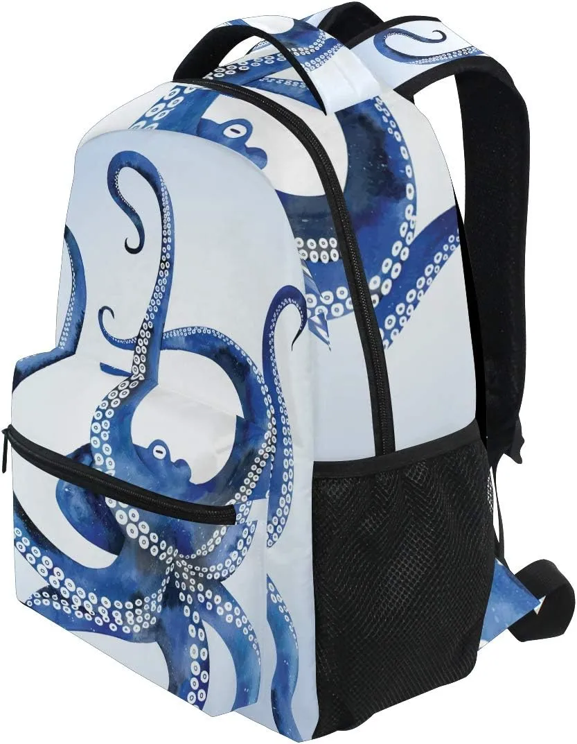 ALAZA Blue Marine Kraken Octopus Large Backpack for Kids Boys Girls Student Laptop iPad Tablet Travel School Bag w/Multiple Pockets for Men Women College