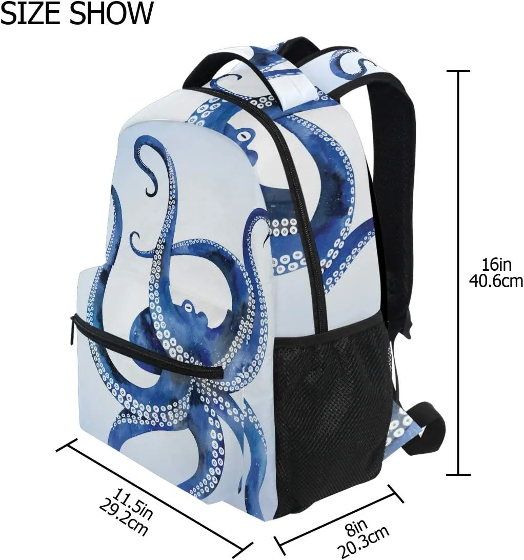 ALAZA Blue Marine Kraken Octopus Large Backpack for Kids Boys Girls Student Laptop iPad Tablet Travel School Bag w/Multiple Pockets for Men Women College