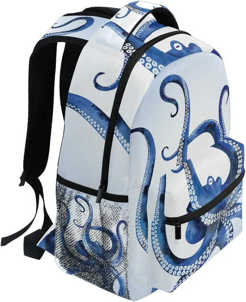 ALAZA Blue Marine Kraken Octopus Large Backpack for Kids Boys Girls Student Laptop iPad Tablet Travel School Bag w/Multiple Pockets for Men Women College