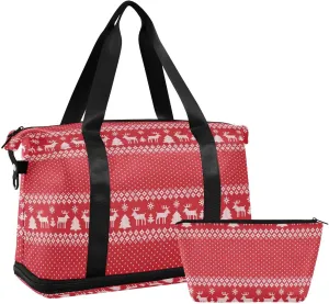 ALAZA Christmas Reindeer Stripes Snowflake Travel Duffel Bag for Women Men Sports Gym Bag with Shoe Compartment Tote Weekender Overnight Bag with Wet Pocket for Travel, Gym,Yoga,Swimming