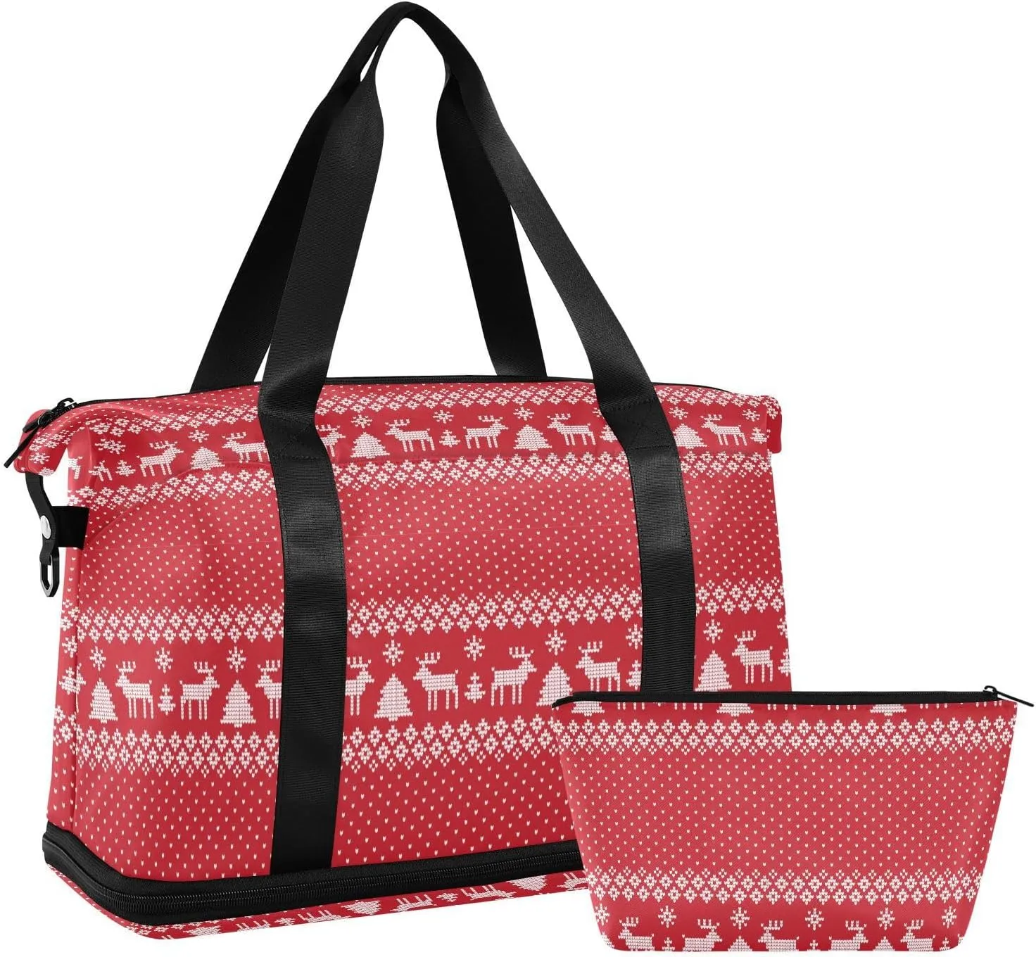 ALAZA Christmas Reindeer Stripes Snowflake Travel Duffel Bag for Women Men Sports Gym Bag with Shoe Compartment Tote Weekender Overnight Bag with Wet Pocket for Travel, Gym,Yoga,Swimming