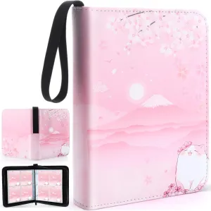 Aliceset Card Binder 4 Pocket with 55 Sleeves 440 Cards Collectible Trading for Girls Gifts TCG Game Cards Collection Sports Trading Cards Collector Album Supplies(Sakura Cat)