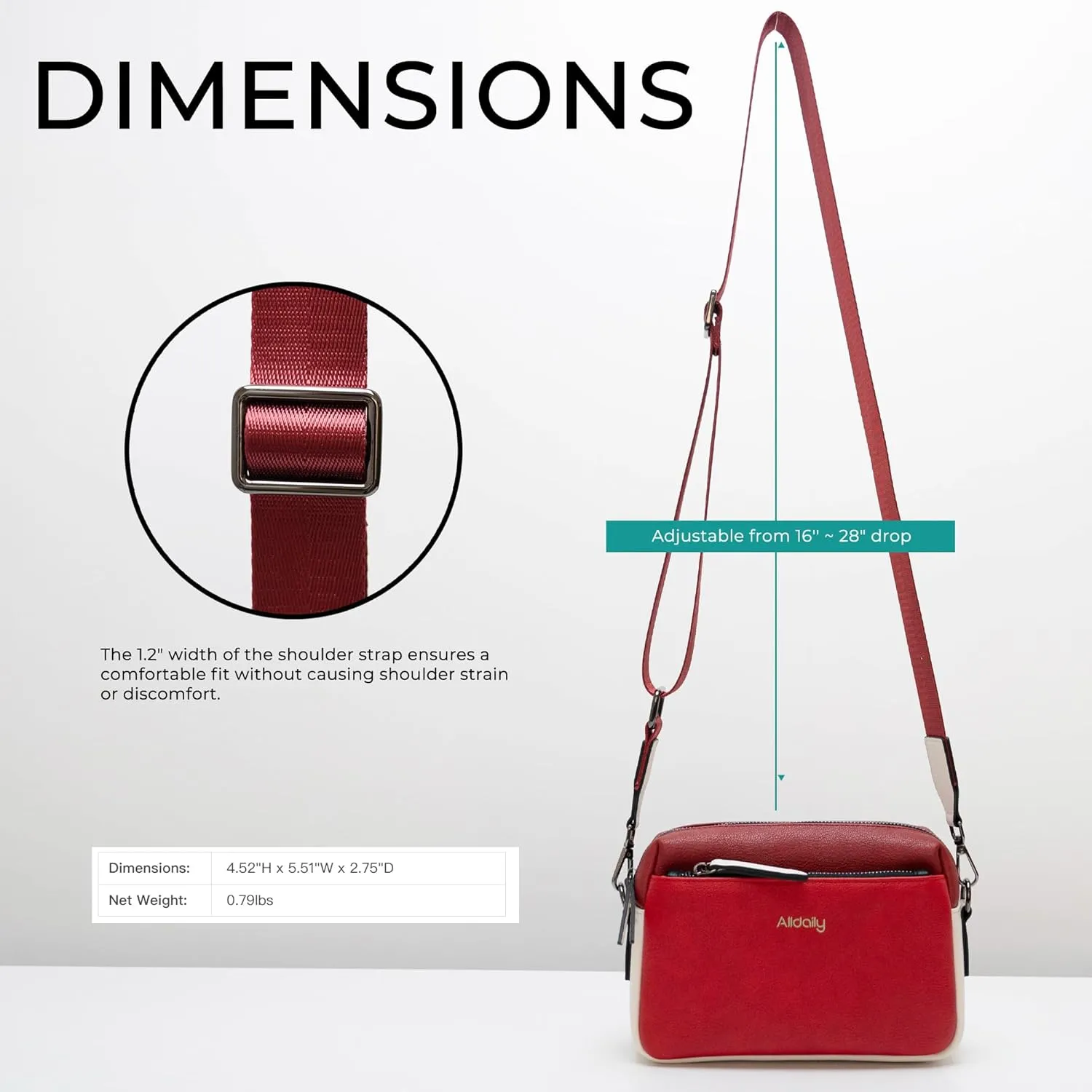 Alldaily Small Triple Zip Crossbody Purse for Women, Vegan Leather Phone Bag with Wide Shoulder Strap