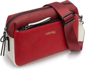 Alldaily Small Triple Zip Crossbody Purse for Women, Vegan Leather Phone Bag with Wide Shoulder Strap