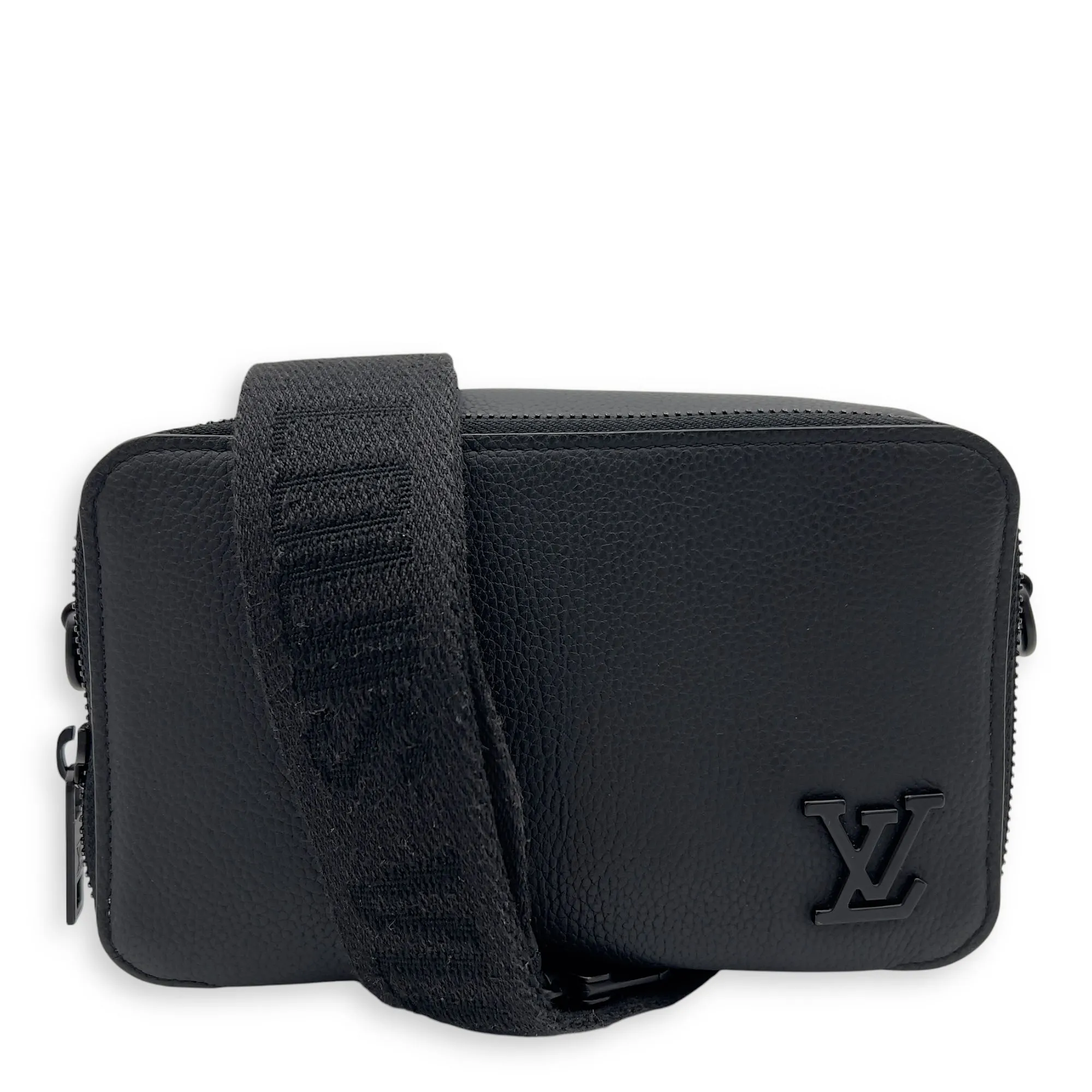 Alpha Wearable Wallet Black Crossbody Bag in Calfskin, Lacquered Metal hardware