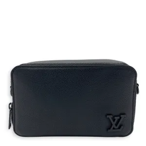Alpha Wearable Wallet Black Crossbody Bag in Calfskin, Lacquered Metal hardware