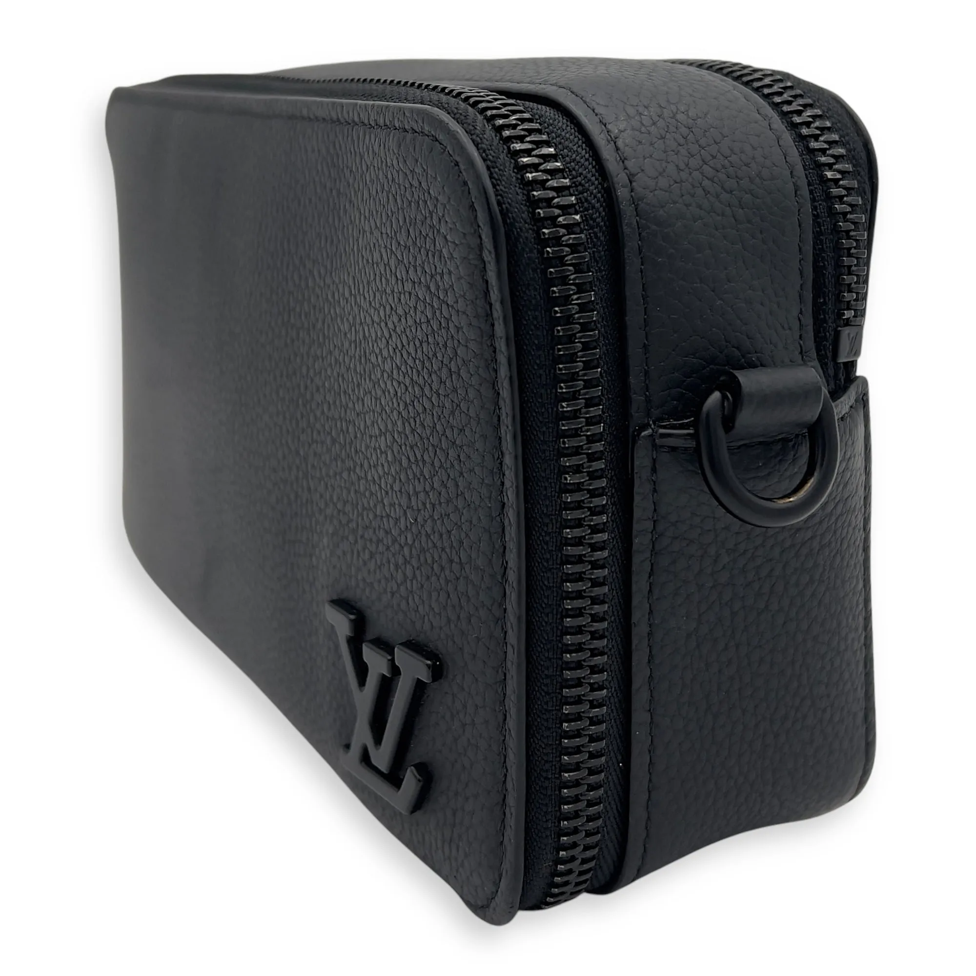 Alpha Wearable Wallet Black Crossbody Bag in Calfskin, Lacquered Metal hardware