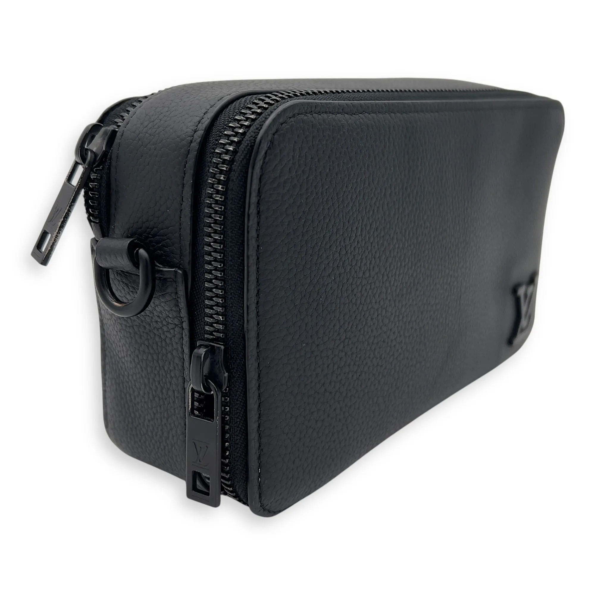 Alpha Wearable Wallet Black Crossbody Bag in Calfskin, Lacquered Metal hardware