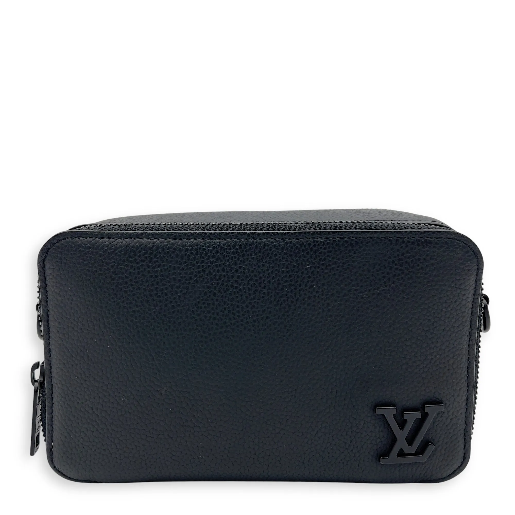 Alpha Wearable Wallet Black Crossbody Bag in Calfskin, Lacquered Metal hardware