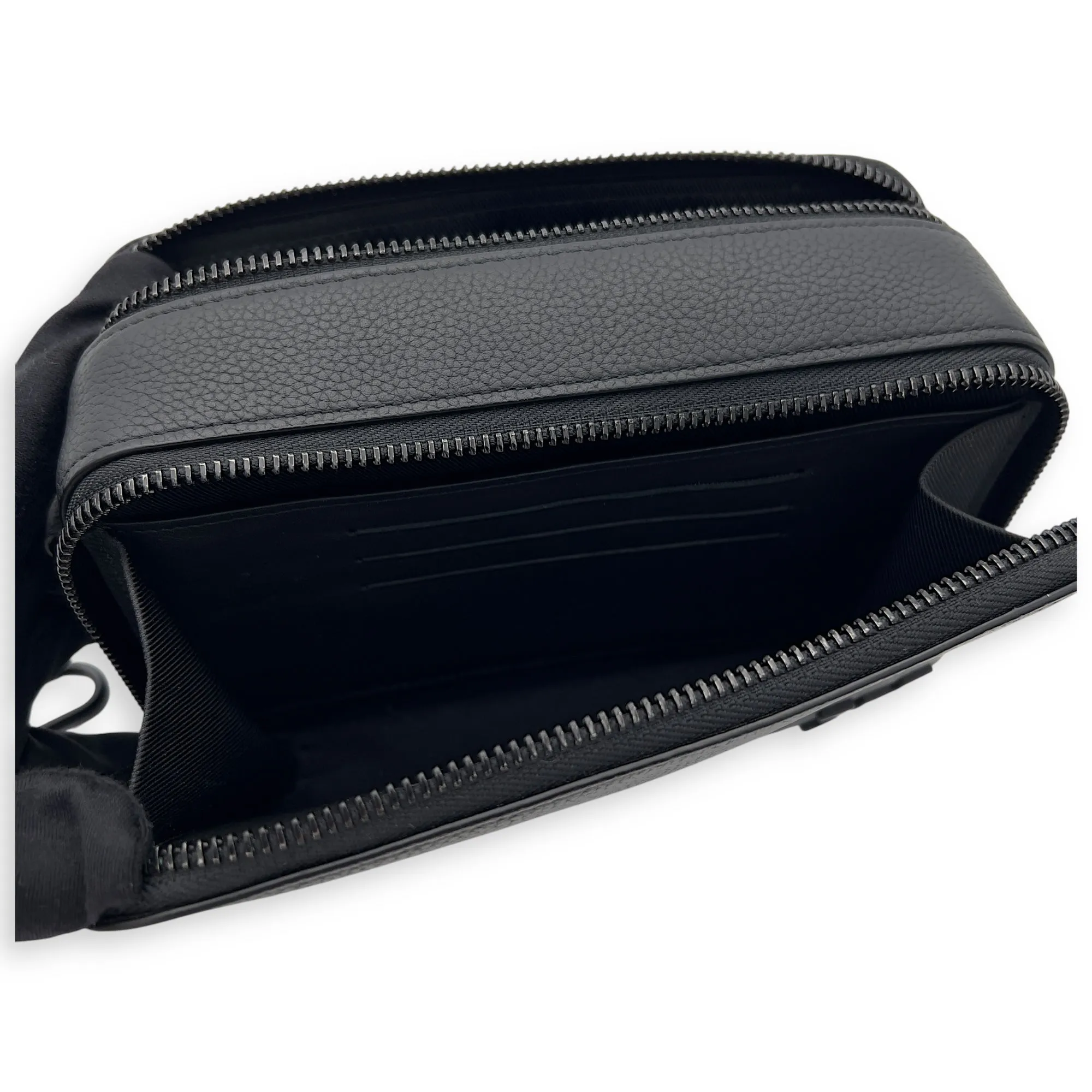 Alpha Wearable Wallet Black Crossbody Bag in Calfskin, Lacquered Metal hardware