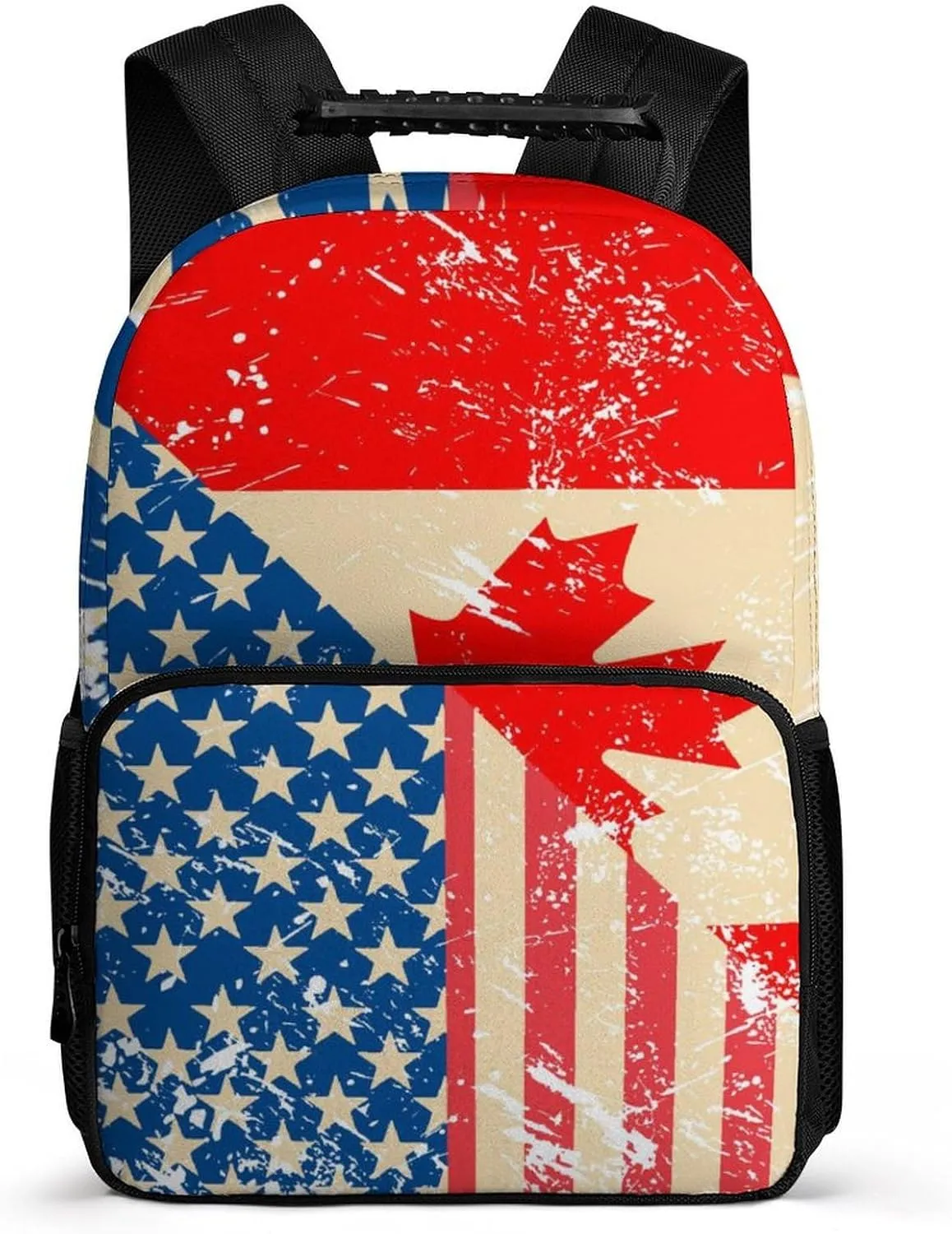 American and Canada Retro Flag Travel Backpack Casual Daypacks Computer Shoulder Bag for Work Shopping Unisex 16 Inch