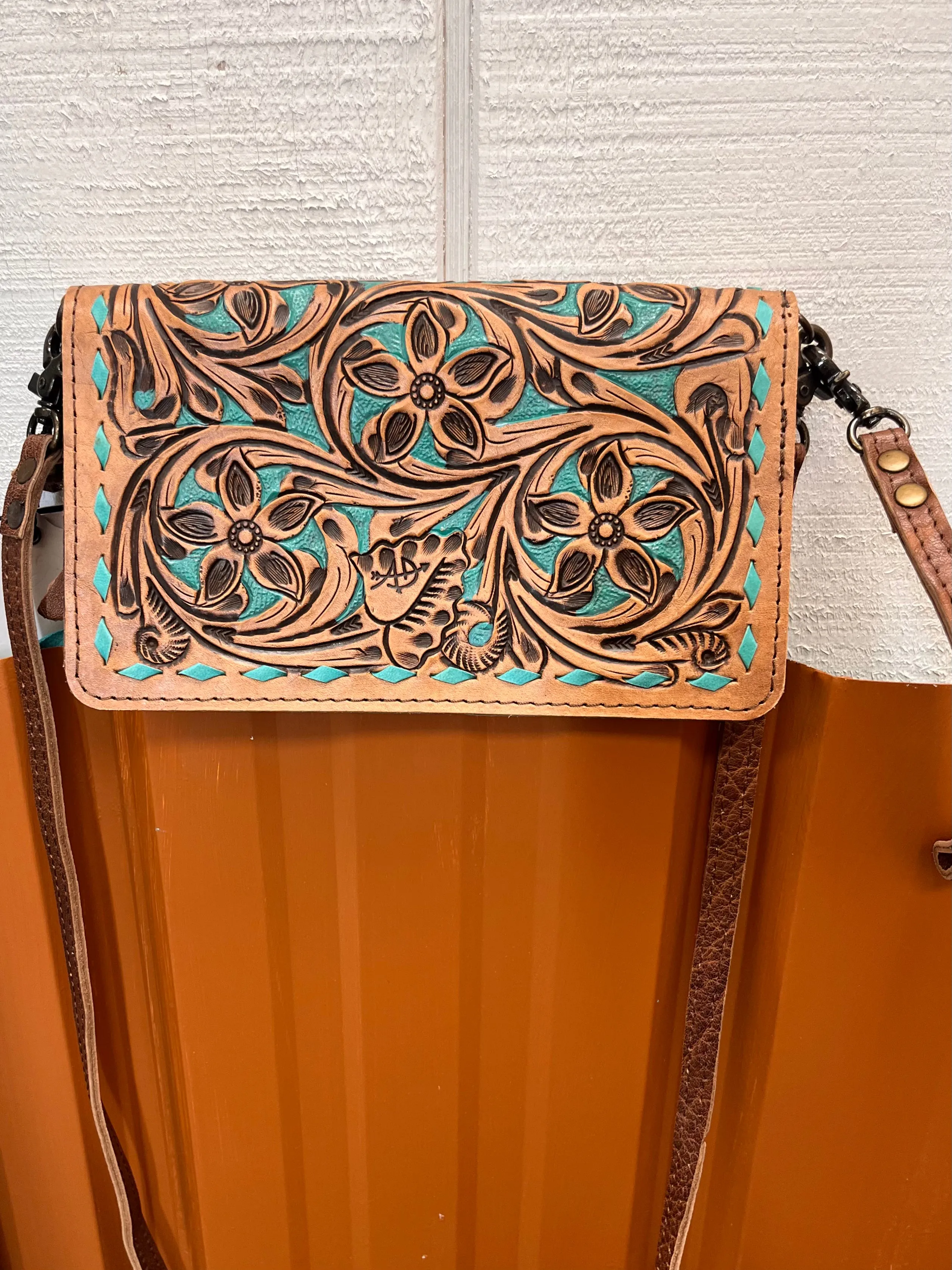 American Darling Hand-Tooled Finge Crossbody Wallet Clutch Purse ADBG485 BRTRQI