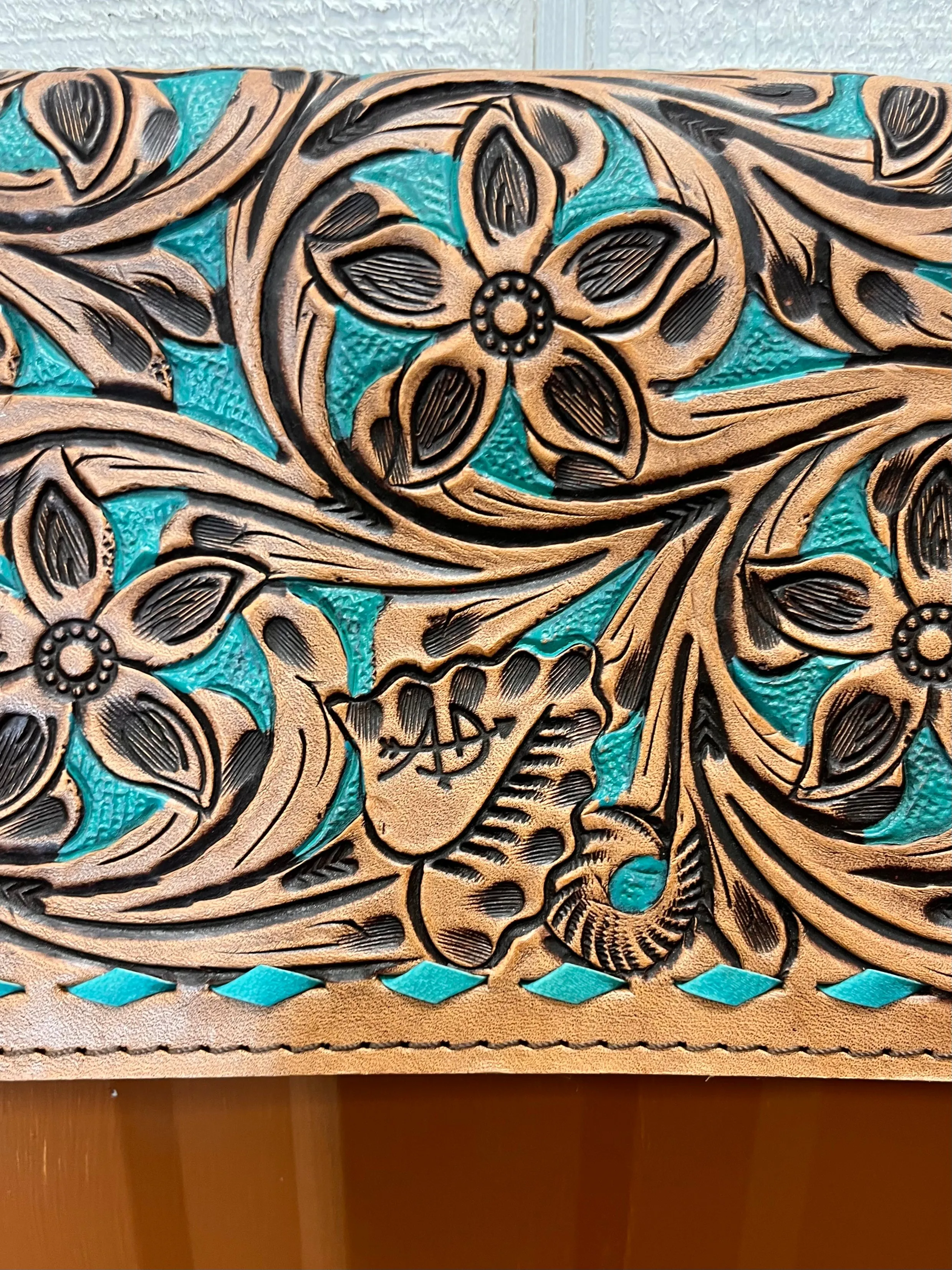 American Darling Hand-Tooled Finge Crossbody Wallet Clutch Purse ADBG485 BRTRQI