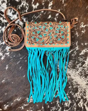 American Darling Hand-Tooled Finge Crossbody Wallet Clutch Purse ADBG485 BRTRQI