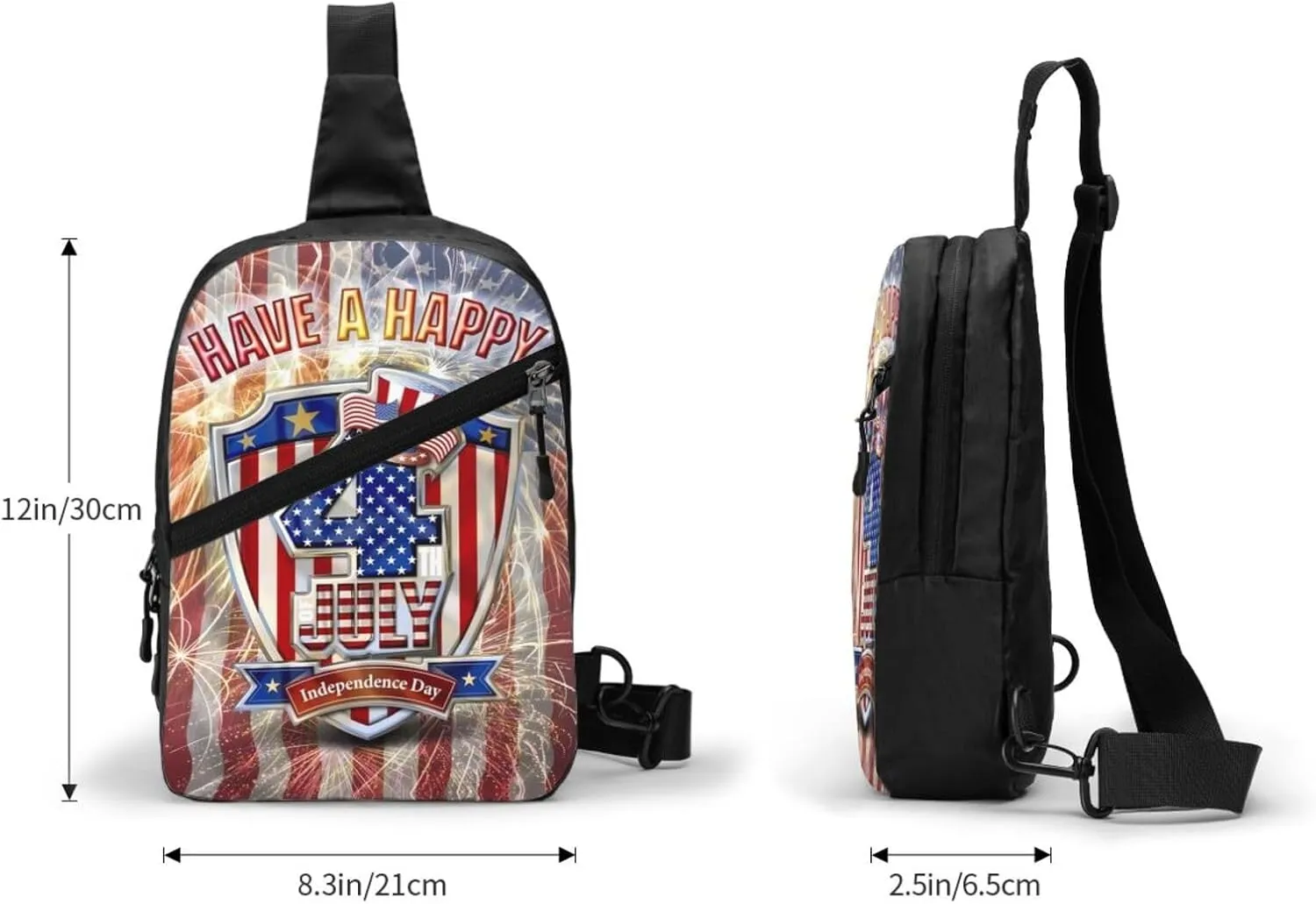 American Flag Fireworks Portable Sling Bags Packable Crossbody Bag Foldable Sport Daypack Reusable Shoulder Backpack Diagonally Chest Bag for Workout Travel