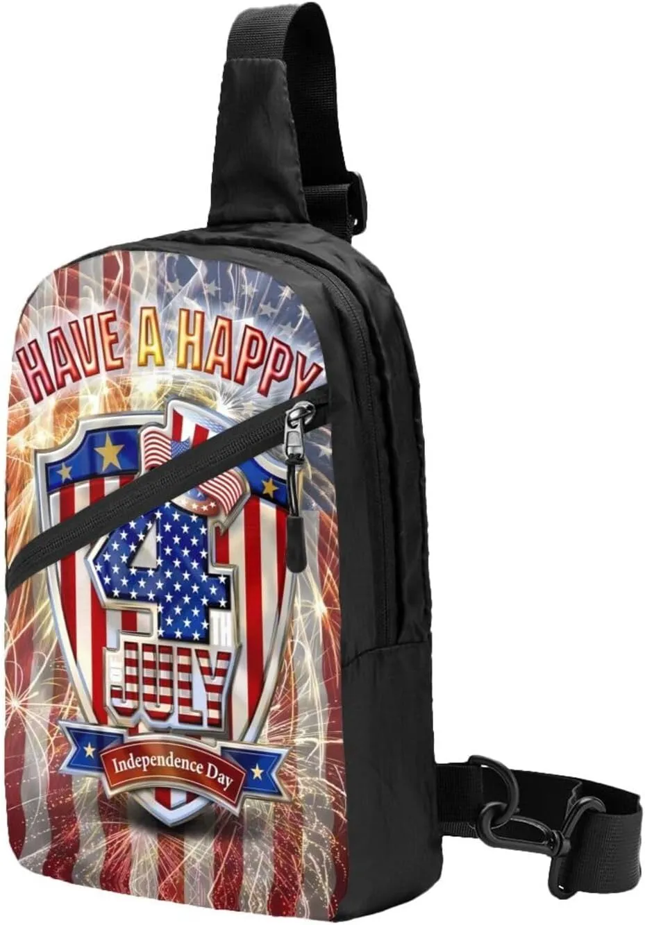 American Flag Fireworks Portable Sling Bags Packable Crossbody Bag Foldable Sport Daypack Reusable Shoulder Backpack Diagonally Chest Bag for Workout Travel