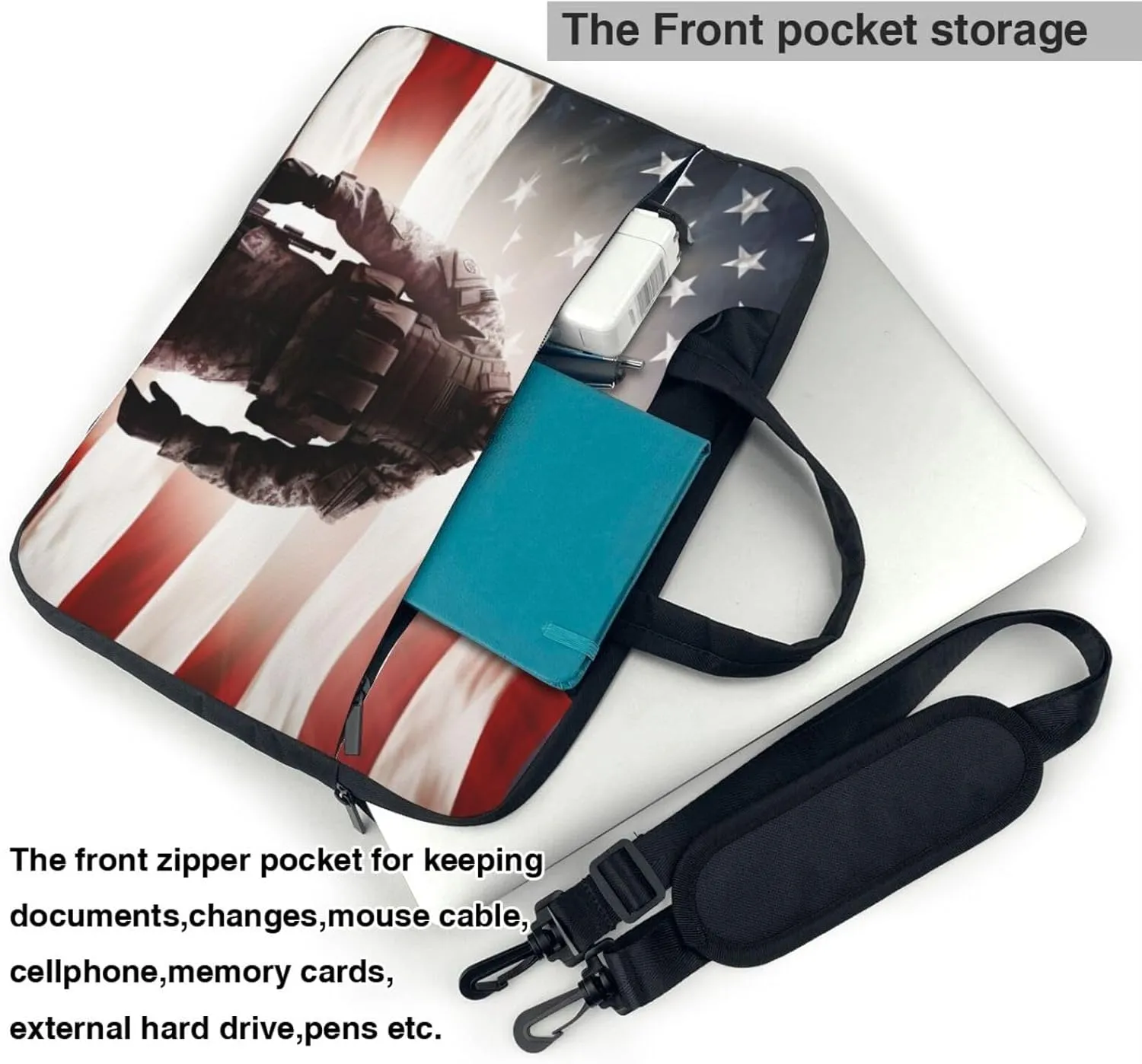 American Flag Soldier print Laptop Bag Large Capacity Computer Bags Shoulder Briefcase Laptop Sleeve Case