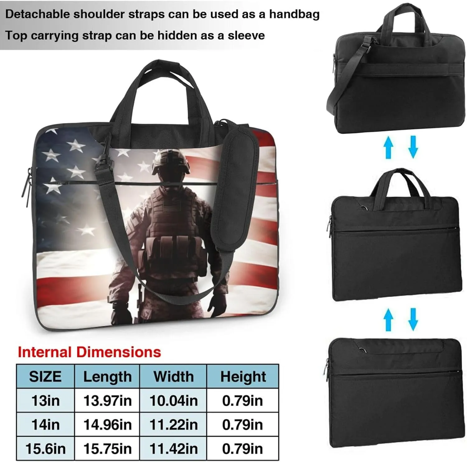 American Flag Soldier print Laptop Bag Large Capacity Computer Bags Shoulder Briefcase Laptop Sleeve Case