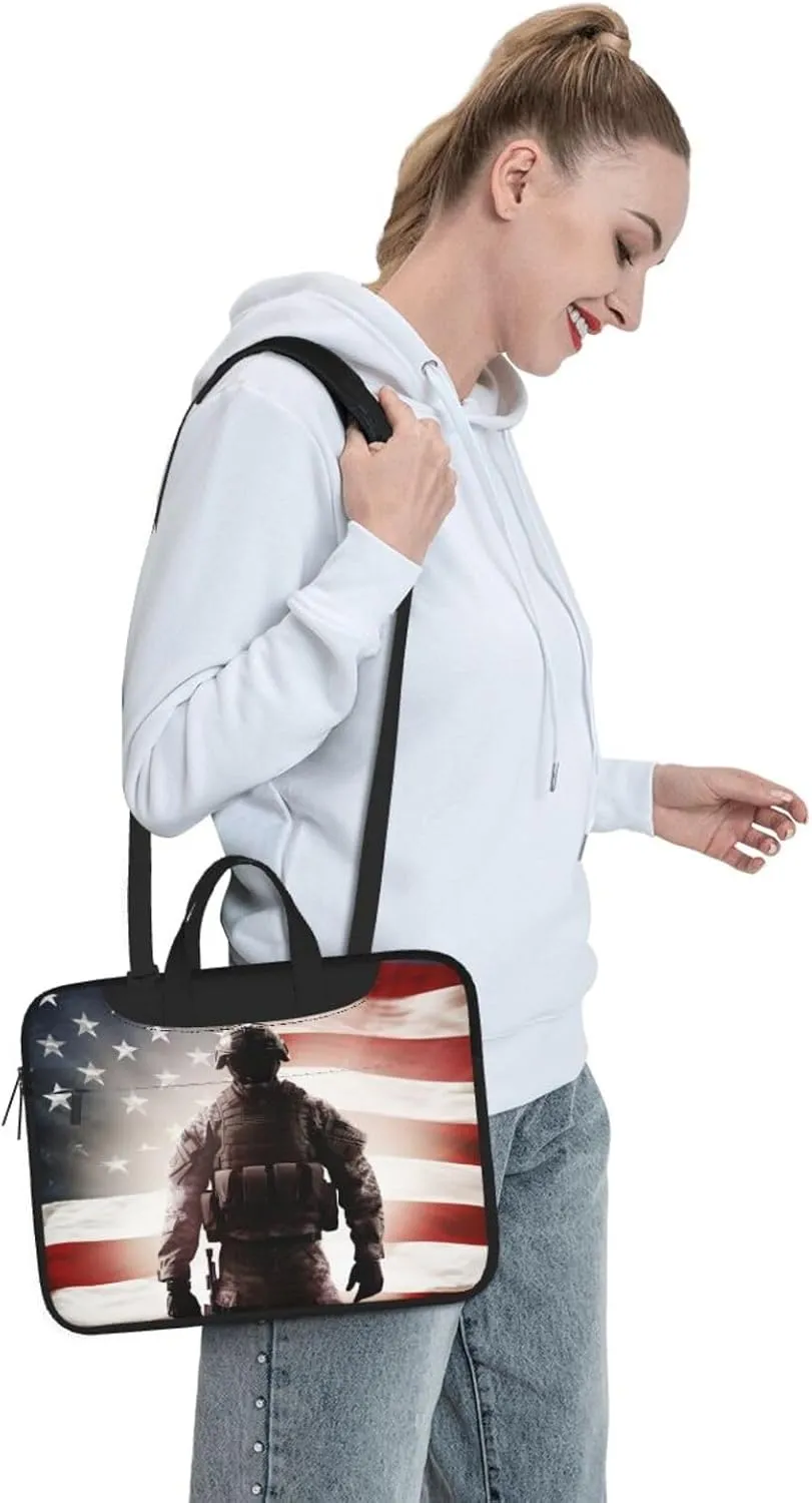 American Flag Soldier print Laptop Bag Large Capacity Computer Bags Shoulder Briefcase Laptop Sleeve Case
