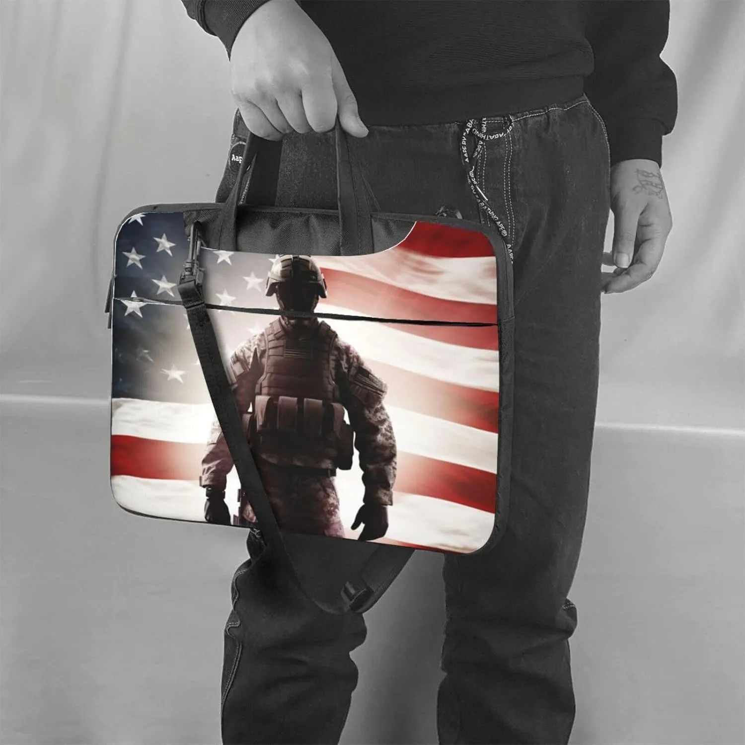 American Flag Soldier print Laptop Bag Large Capacity Computer Bags Shoulder Briefcase Laptop Sleeve Case
