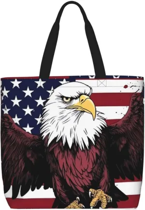 American National Flag with Eagle Tote Bag for Women Hobo Handbags with Zipper Large Shoulder Bag Shopping Bags Travel Purse