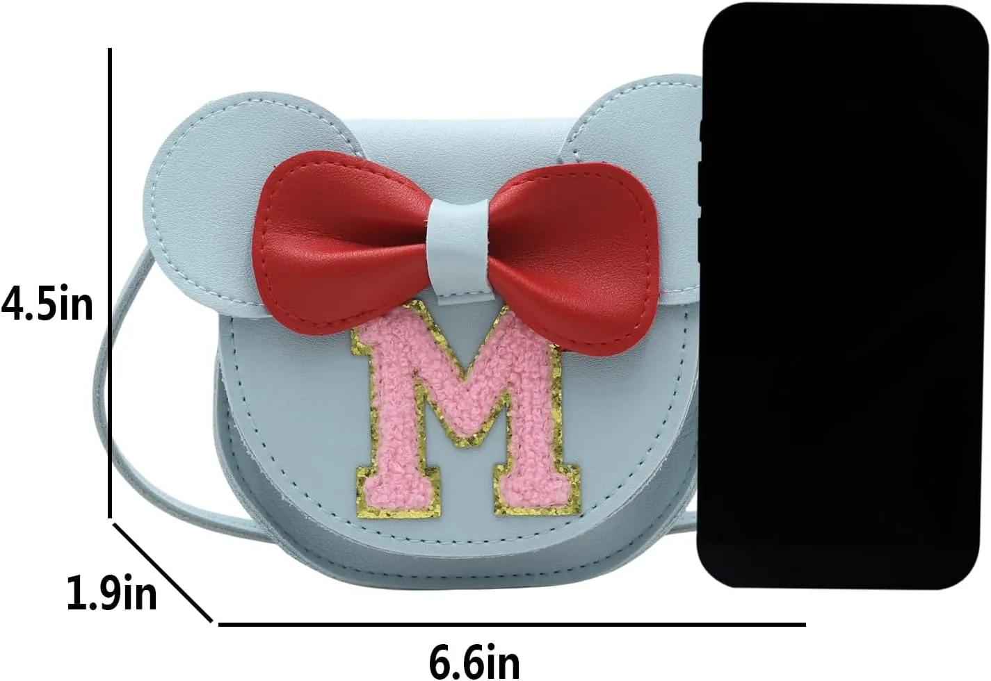 AMPOSSTO Cute Mouse Ears Crossbody Purse for Little Girls Large Bow Shoulder Bag Handbag Red Small