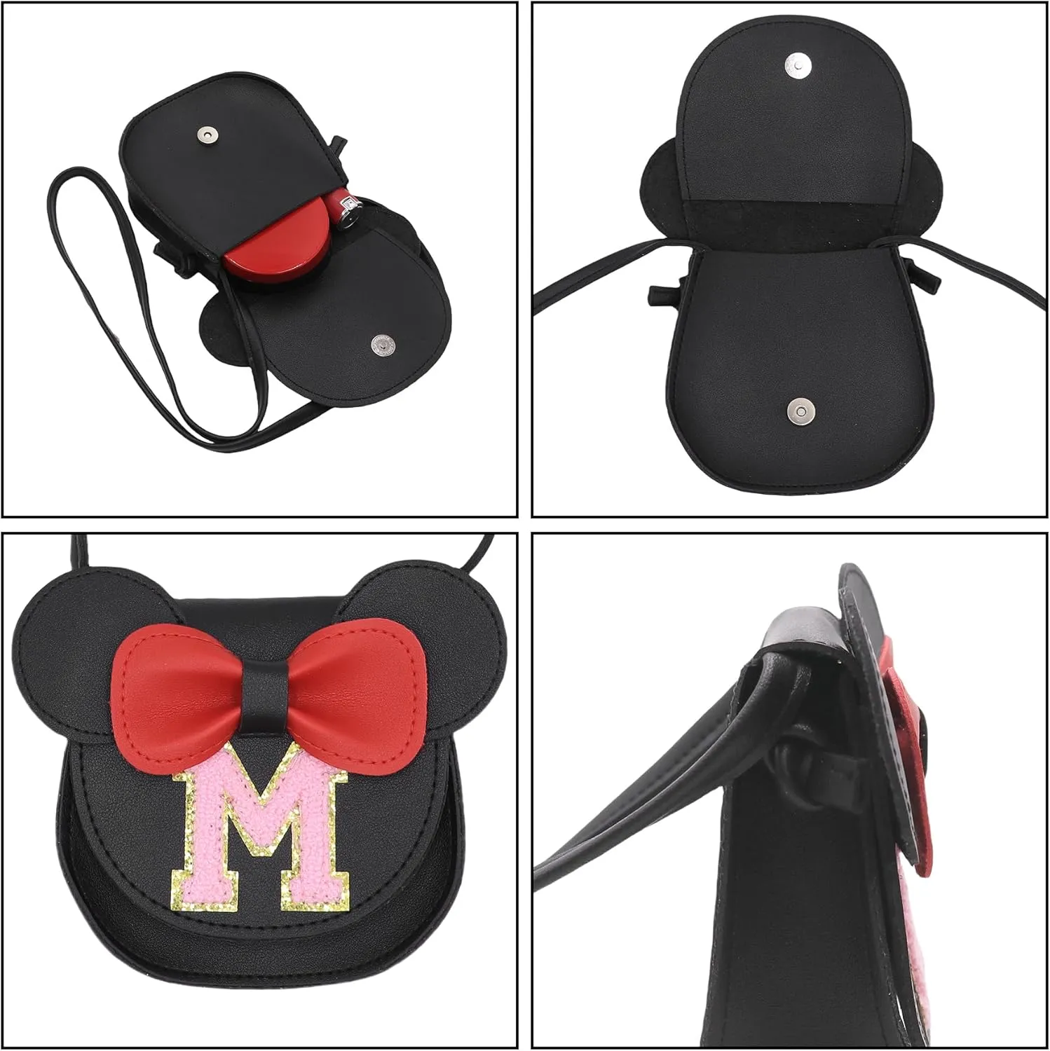 AMPOSSTO Cute Mouse Ears Crossbody Purse for Little Girls Large Bow Shoulder Bag Handbag Red Small