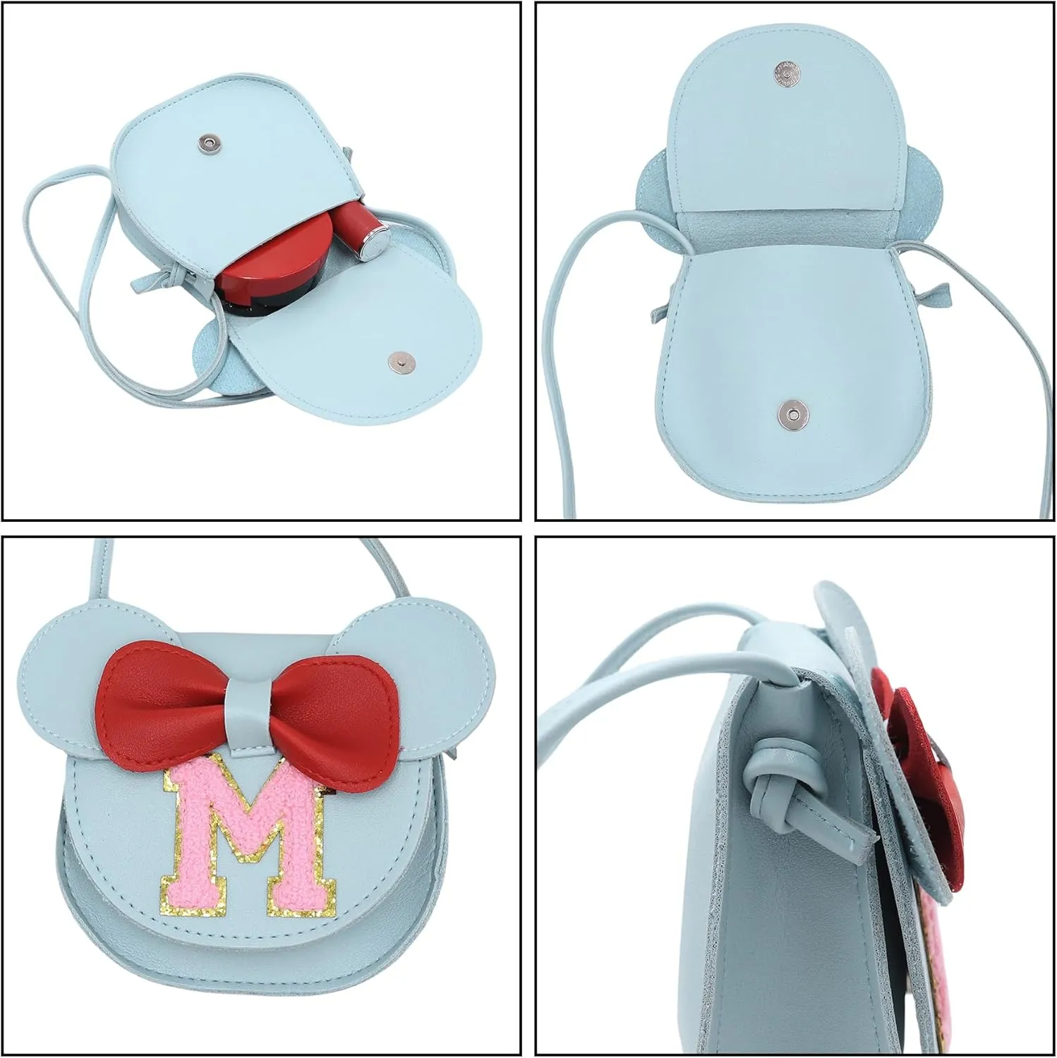 AMPOSSTO Cute Mouse Ears Crossbody Purse for Little Girls Large Bow Shoulder Bag Handbag Red Small