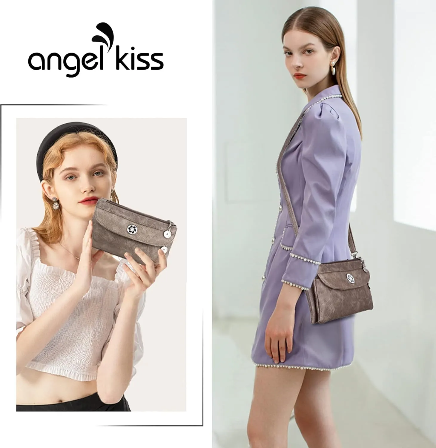 Angel Kiss Crossbody Bags Small Purses for Women Vegan Leather Cell Phone Wallet Purse with Wristlet Strap