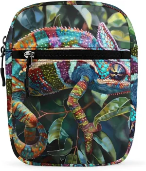 Animal Chameleon Lizard Small Crossbody Bag Casual Belt Bag Sling Purse for Travel Hiking