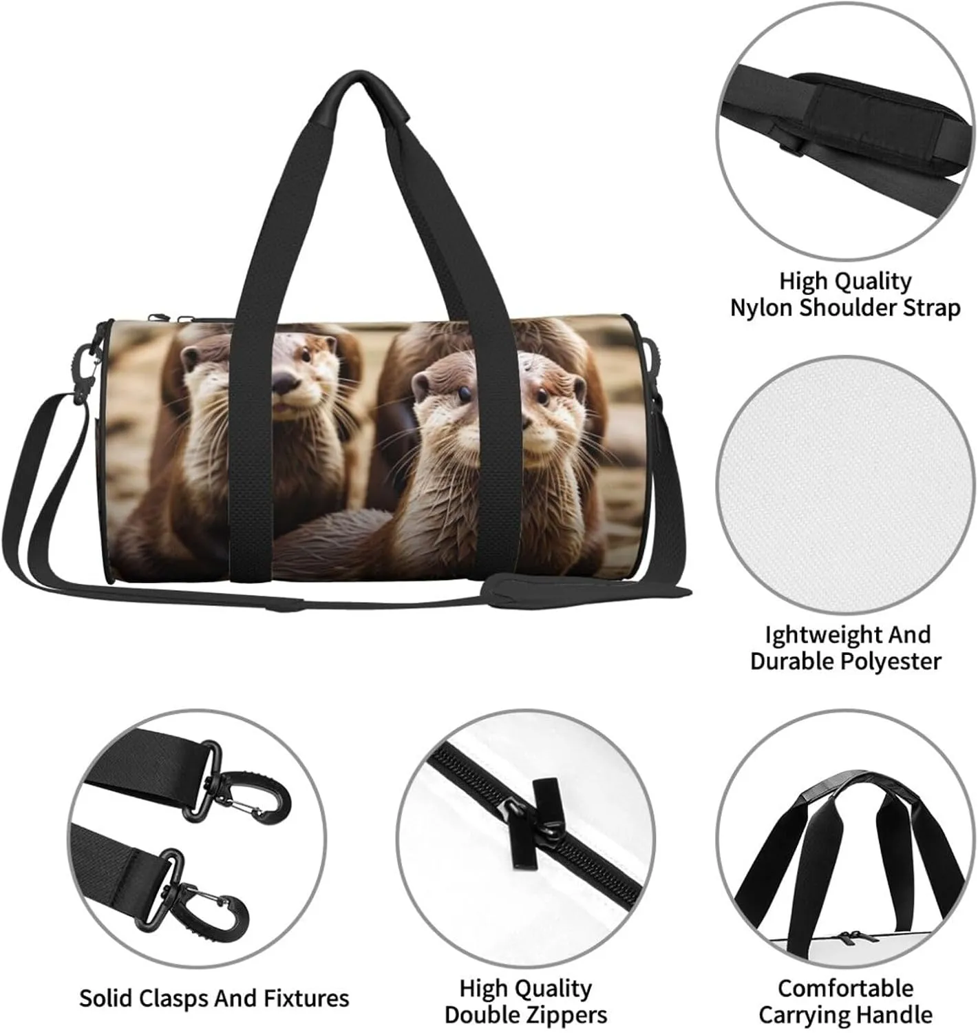 Animal Cute Brown Otters Printed Travel Bag,Round Personal Item Storage bag,Foldie Duffel Bag for Traveling Vacation,Fitness,Sports