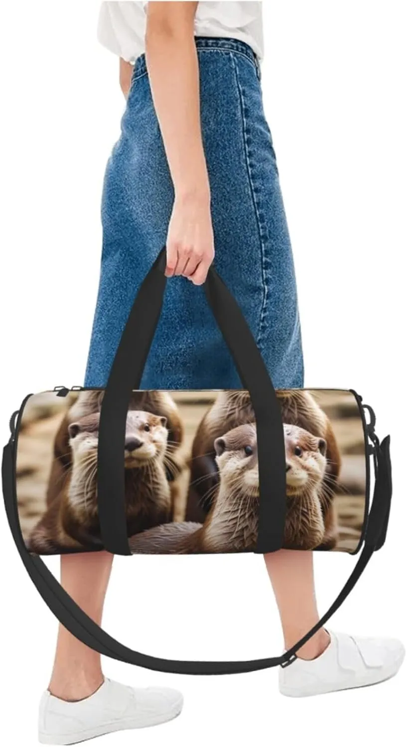 Animal Cute Brown Otters Printed Travel Bag,Round Personal Item Storage bag,Foldie Duffel Bag for Traveling Vacation,Fitness,Sports