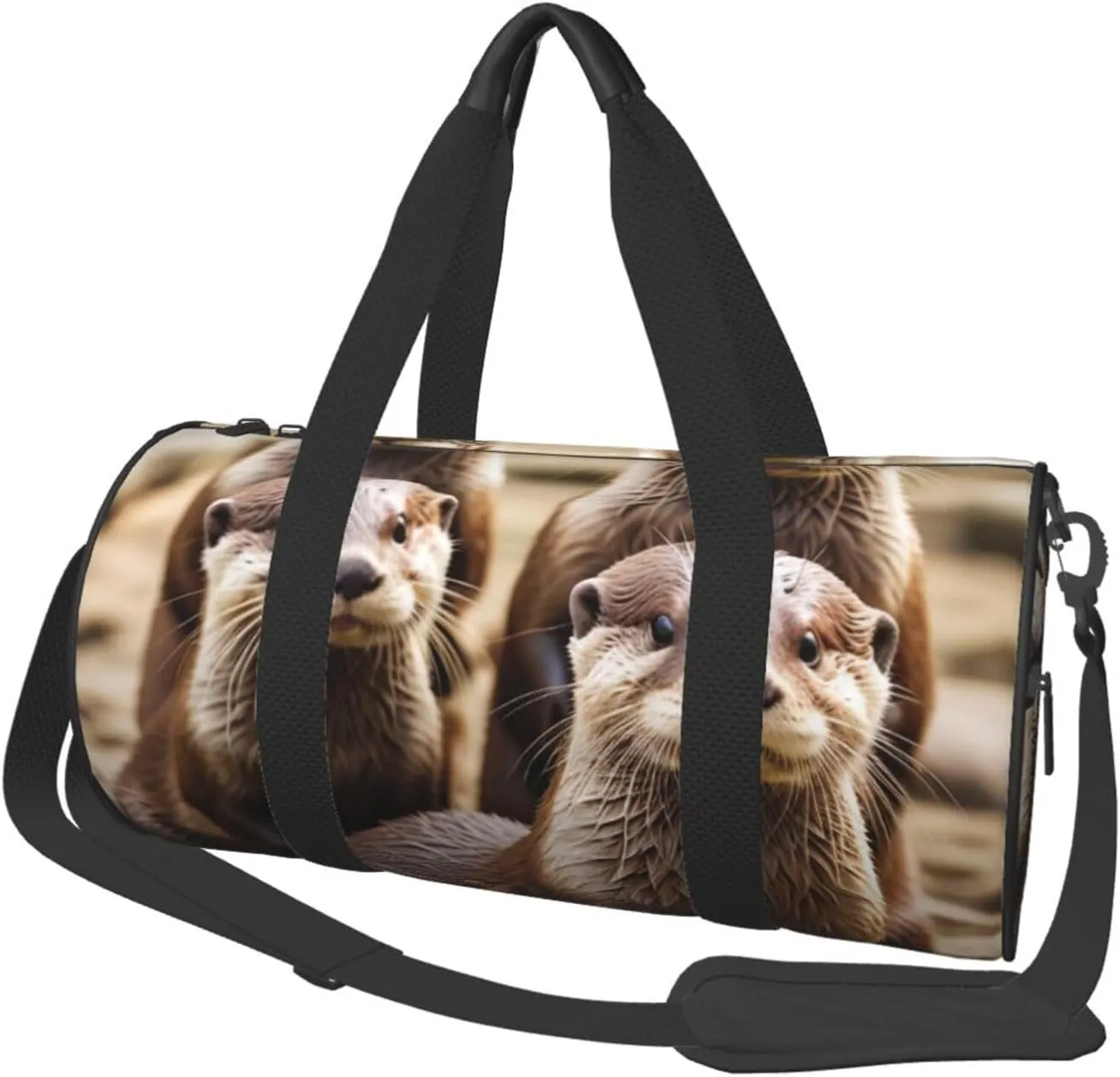 Animal Cute Brown Otters Printed Travel Bag,Round Personal Item Storage bag,Foldie Duffel Bag for Traveling Vacation,Fitness,Sports