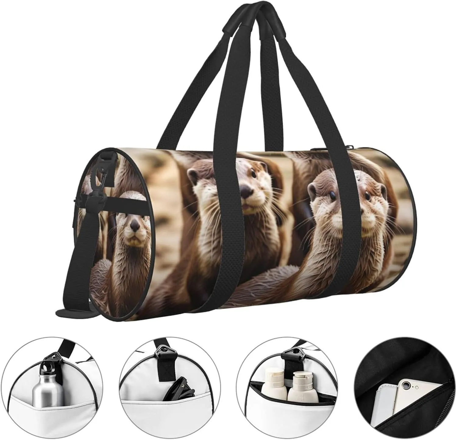 Animal Cute Brown Otters Printed Travel Bag,Round Personal Item Storage bag,Foldie Duffel Bag for Traveling Vacation,Fitness,Sports