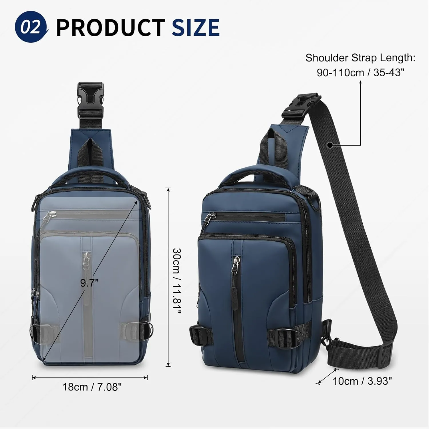 Anti Theft Crossbody Backpack, 9.7-Inch Pads Convertible Sling Bag Lightweight One Strap Casual Pack for Women Men Hiking Travel Cycling (Dark Blue)