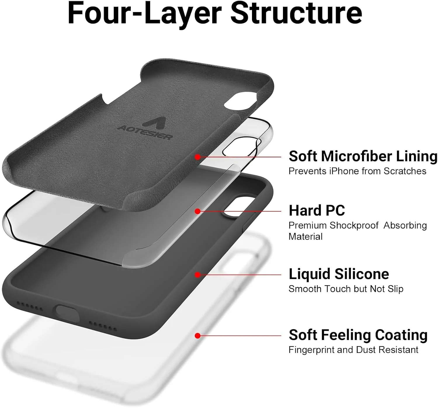AOTESIER Compatible with iPhone X Phone Case and iPhone Xs Case 5.8 inch,Silky Touch Premium Soft Liquid Silicone Rubber Anti-Fingerprint Full-Body Protective Flexible Bumper Case, Space Gray