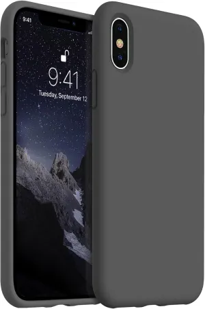AOTESIER Compatible with iPhone X Phone Case and iPhone Xs Case 5.8 inch,Silky Touch Premium Soft Liquid Silicone Rubber Anti-Fingerprint Full-Body Protective Flexible Bumper Case, Space Gray