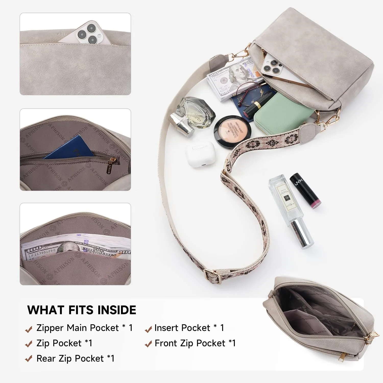 APHISON Small Crossbody Bags for Women, Triple Zip Crossbody Cell Phone Purse Shoulder Handbags with Adjustable Strap