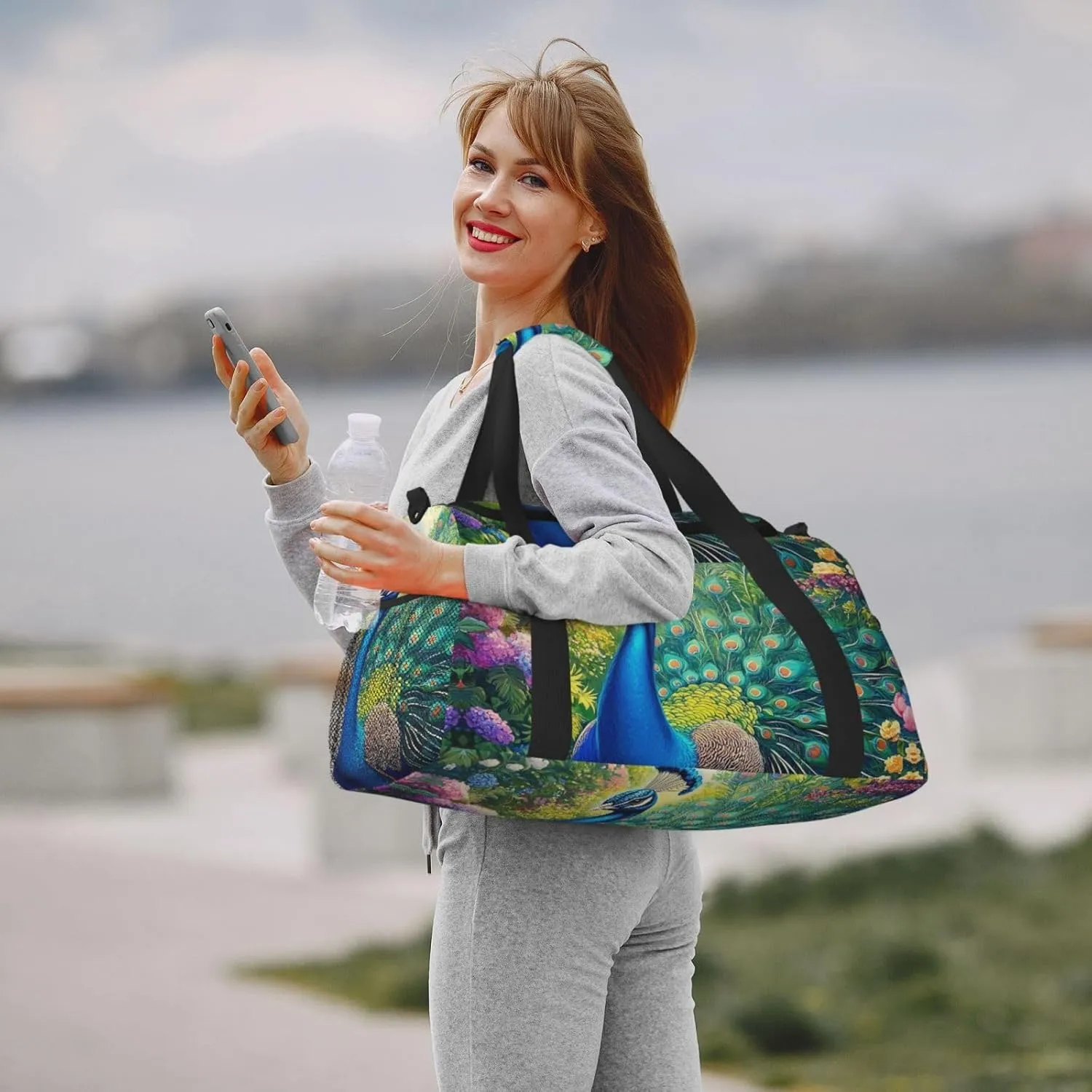Art Peacock Floral Duffle Bag Foldable Travel Tote Bag Carry On Large Weekender Overnight Bags Waterproof Gym Bag For Women Men