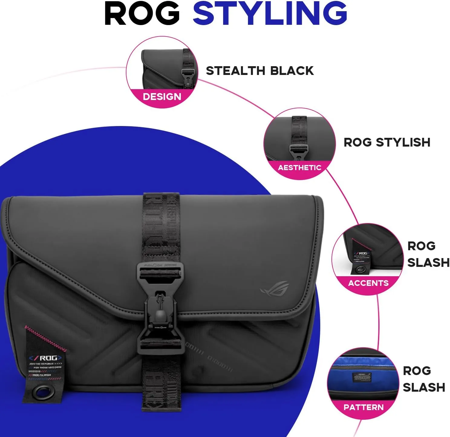 ASUS ROG Slash Sling Bag 4.0​​, Fit for Hand-held Console​, Adjustable Shoulder Strap, Black