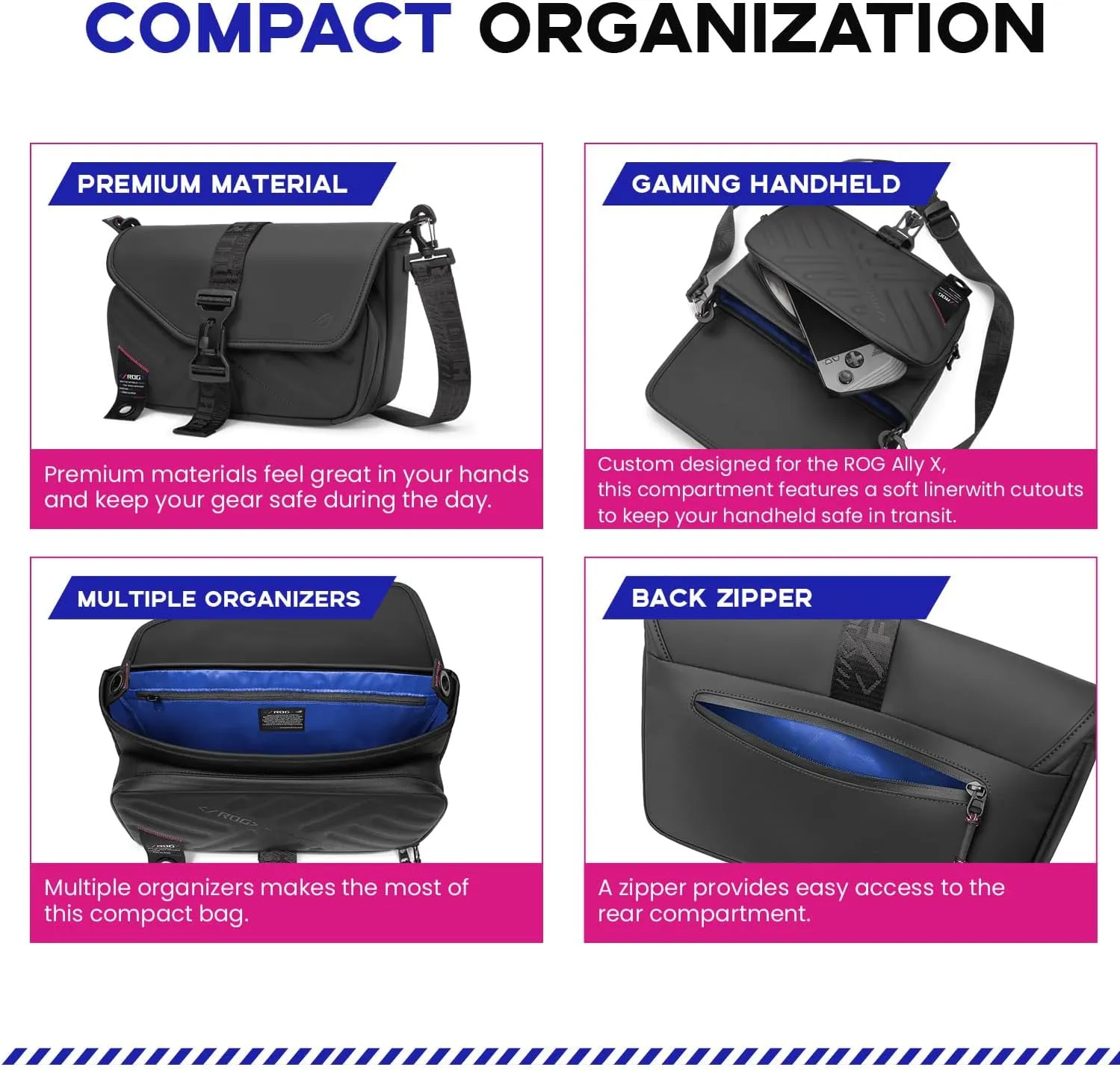 ASUS ROG Slash Sling Bag 4.0​​, Fit for Hand-held Console​, Adjustable Shoulder Strap, Black