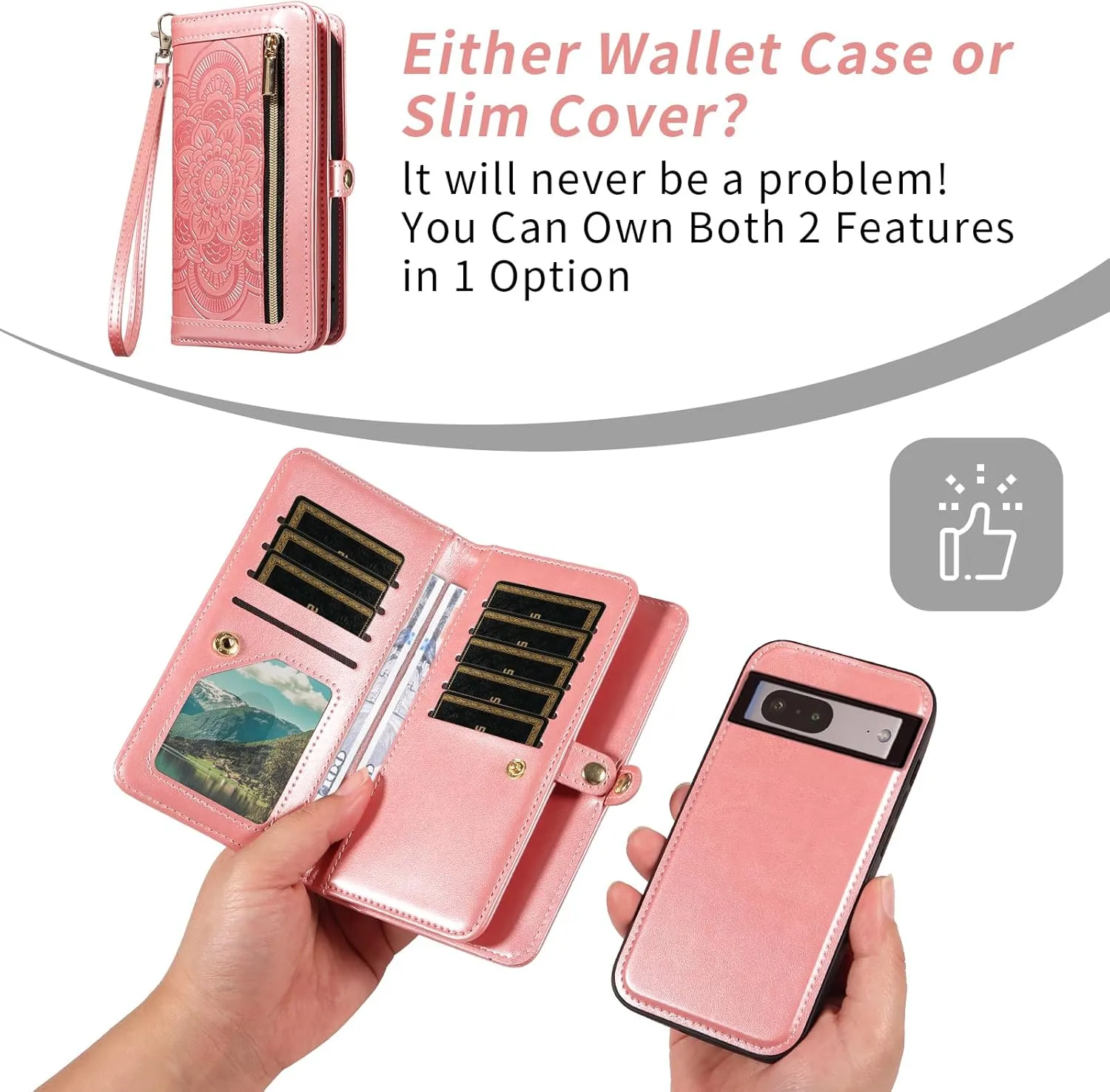 Asuwish Phone Case for Google Pixel 7 5G Zipper Wallet Magnetic Detachable Cell Cover with Tempered Glass Screen Protector Crossbody Strap Flower Card Holder Pixel7 Pixle Seven 6.3 Women Men Rose Gold