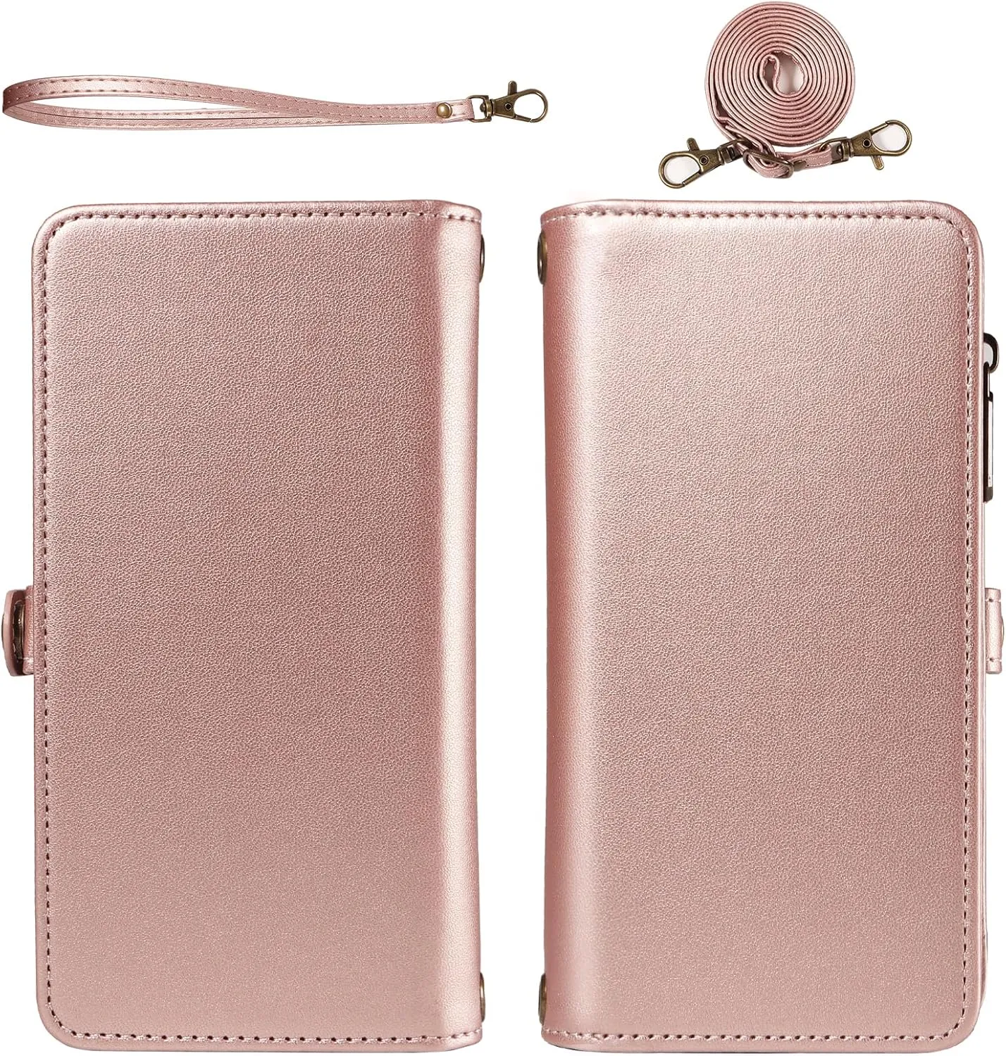 Asuwish Phone Case for Samsung Galaxy A42 5G Zipper Wallet Detachable Cover with Tempered Glass Screen Protector Crossbody Lanyard Strap Flip Card Holder Slot M42 A 42 G5 42A S42 4G 2021 Rose Gold