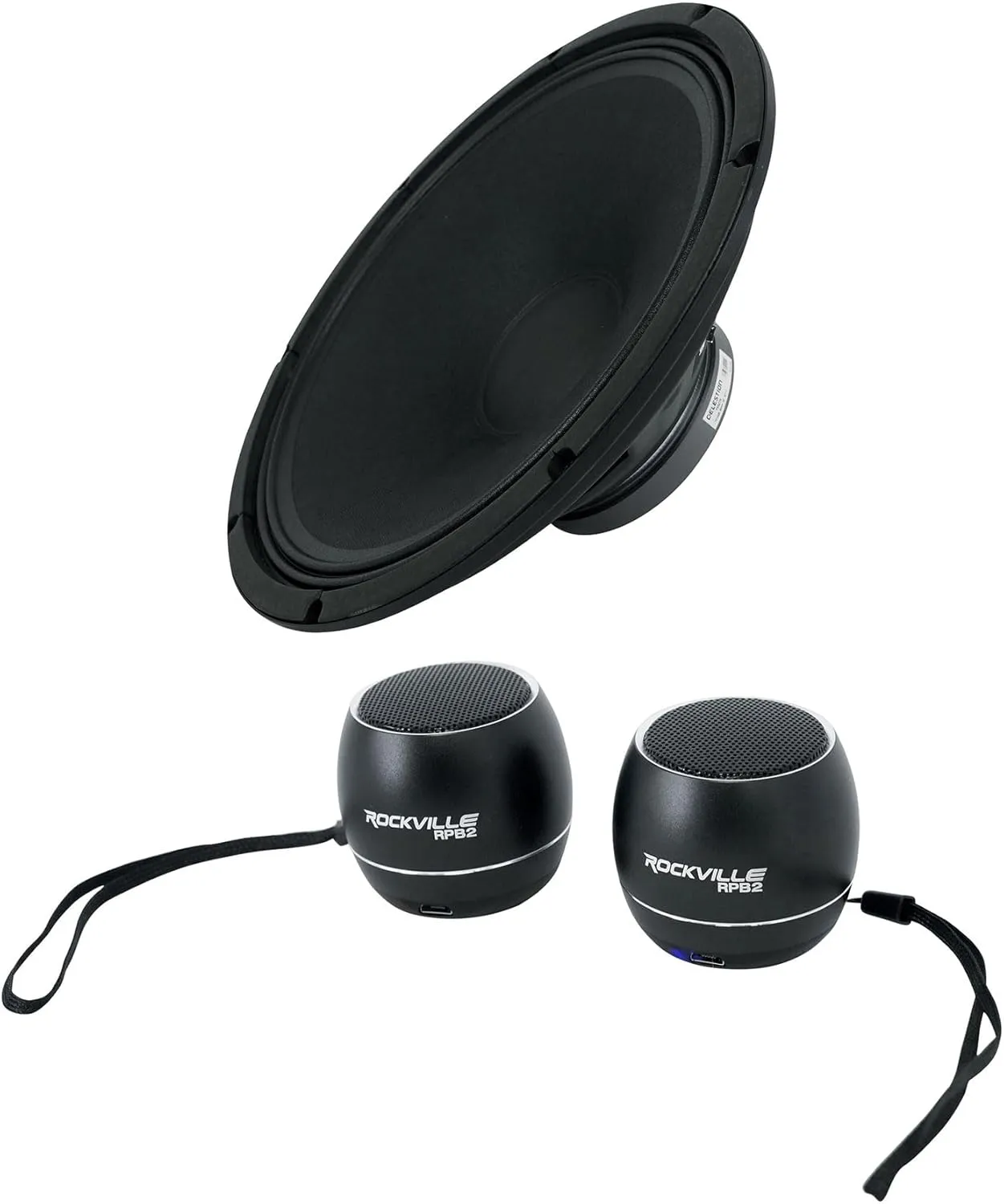 Audiosavings Bundle: (1) Celestion TF1525 250W 15" Ferrite Magnet Mid Driver W/Pressed Steel Chassis Bundle with (1) Pair Rockville RPB3-BLACK Wireless Linking Portable Bluetooth Speakers (3 Items)