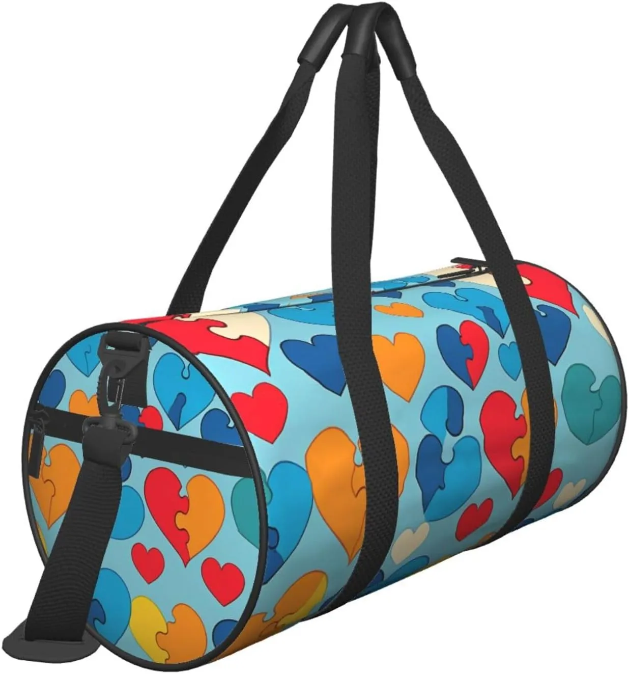 Autism Awareness Puzzle Pieces Heart Printed Travel Bag,Round Personal Item Storage bag,Foldie Duffel Bag for Traveling Vacation,Fitness,Sports
