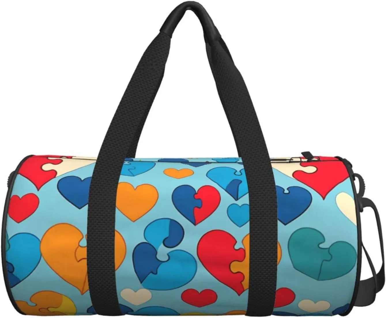 Autism Awareness Puzzle Pieces Heart Printed Travel Bag,Round Personal Item Storage bag,Foldie Duffel Bag for Traveling Vacation,Fitness,Sports