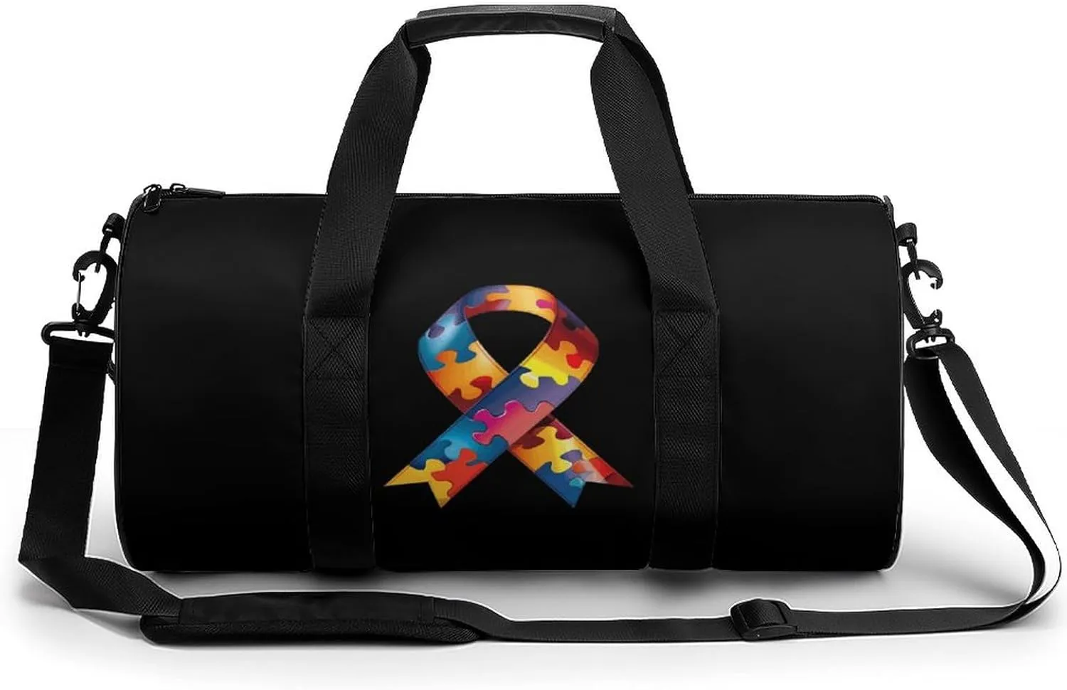 Autism Awareness Ribbon Gym Bag Cylindrical Sports Bag Travel Duffel Bag with Shoulder Strap